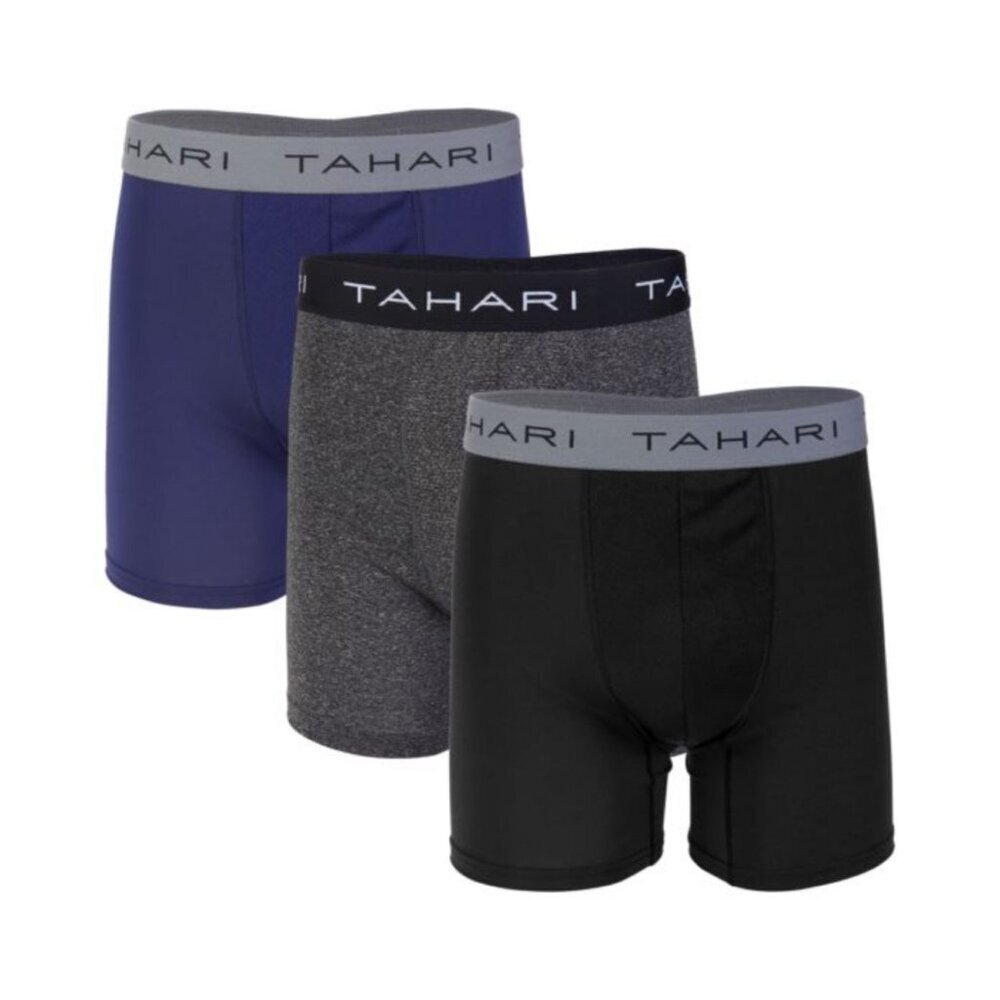 NEW TAHARI Boxer Briefs 3 Pack Classic Fit Black Gray Blue Size M